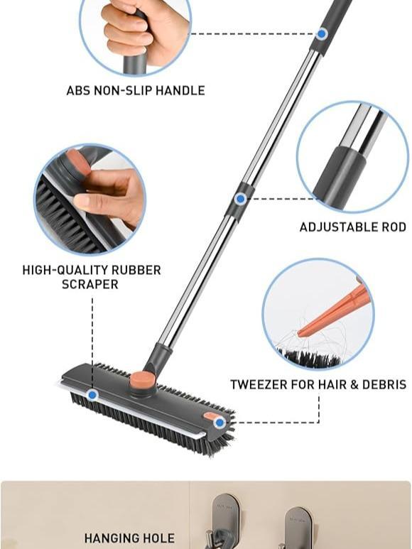 Long Handle Floor Cleaning Brush, 3 in 1 Scrub Brush with Stiff Bristles, Rubber Squeegee and Hair Remover, Adjustable Stainless Steel Pole for Wet Dry Cleaning of Bathroom, Shower, Tile, Grout, Glass, Wood, Laminate and Vinyl Floors,shower scrubber Long Handle Floor Cleaning Brush, 3 in 1 Scrub Brush with Stiff Bristles, Rubber Squeegee and Hair Remover, Adjustable Stainless Steel Pole for Wet Dry Cleaning of Bathroom, Shower, Tile, Grout, Glass, Wood, Laminate and Vinyl Floors,shower scrubber