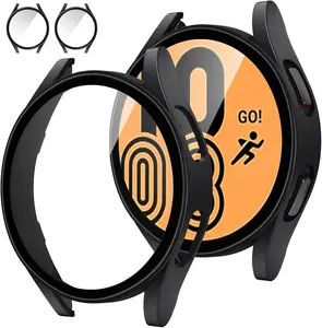 [2Pack for  Galaxy Watch FE 2024/5 2022/4 2021 Screen Protector Case 40mm Accessories, Protective  Cover Built-in Tempered Glass Film Bumper Case (40mm, Matte Black)