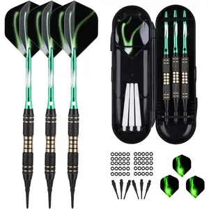 Soft tip Darts Set - Professional Darts Plastic Tip with Brass Barrel + Aluminum Shafts + Rubber o-Ring + Flights +Soft Tips for Electronic Dartboard