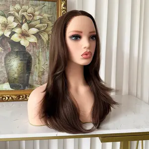 Lovestory Patience Pre Cut Pre layered Synthetic Lace Front Wigs Heat Resistant Brown Highlights Color Lace Front Wigs Natural Straight Synthetic Lace Wigs for Women