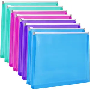 8pcs Plastic Envelopes Poly Zip Envelopes Letter Size Expanding Plastic Envelopes with Zipper 9.8 x 12.8 Inches 4 Assorted Colors for School and Office Supplies