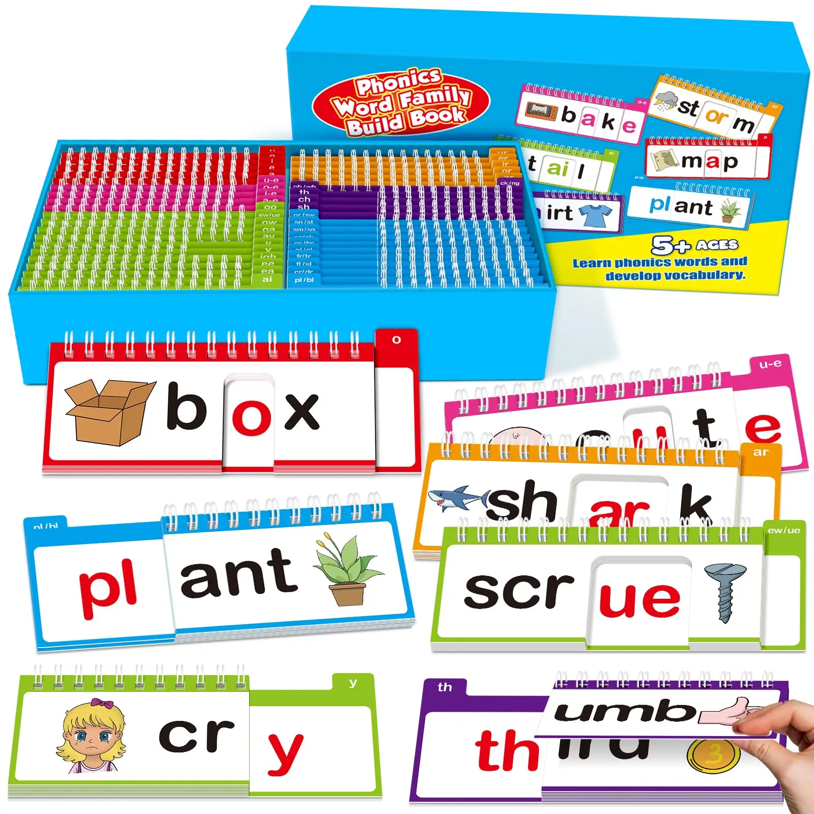 Kasfalci 40 Phonics Flash Cards  &  Read and Rhyme Flip Books - Sight Words, Word Family Build, Interactive Play Educational Toys for Preschool & Kindergarten Learning Activities