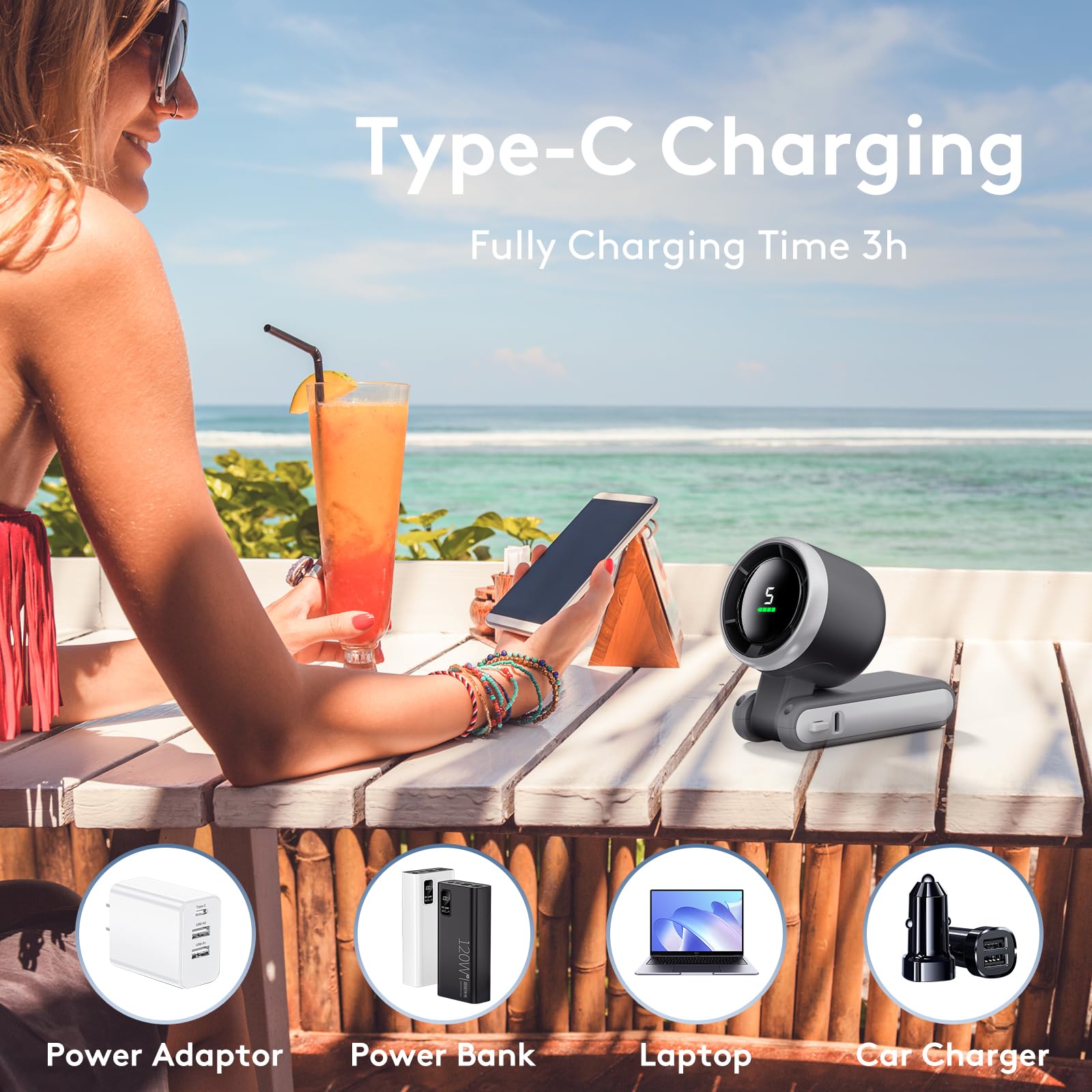 Foldable Handheld Fan, Portable High Speed Rechargeable 10000mAh Mini Turbo Fan, Digital Display, 5 Speed Adjustable Personal Small Pocket, Gifts for Women Men Travel Camp Outdoor Office