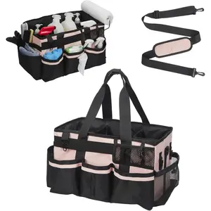 Extra Large Wearable Cleaning Caddy with Adjustable Shoulder Strap & Waist Belt, Heavy Duty Cleaning Supplies Organizer with Removable Divider, Waterproof Oxford Fabric Cleaning Tote