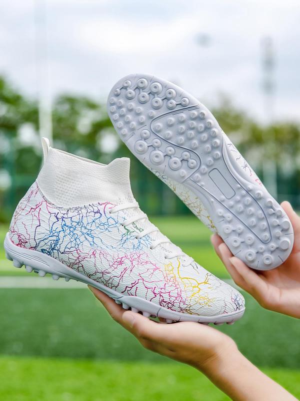 Men's Random Pattern Lace Up High Top Football Shoes, Soccer Shoes, Turf Shoes, Breathable Comfortable Football Cleats, Professional Anti-slip Training Shoes, Football Shoes for All Seasons