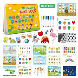 Preschool Learning Activities for 2-6 Years, 1 Set Busy Book Gift Set Learning Materials with 15 Themes and Reusable Stickers, Interactive Puzzle for Boys and Girls