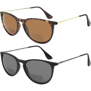 Vision Bifocal Sunglasses For Men and Women 2 Pk Reading Glasses UV400 Protection Unisex Sun Readers Black/Brown Havana 3.5