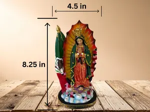 Virgencita with Mexico Flag 8.25 in Tall 4.5 in Wide Religious Figurine