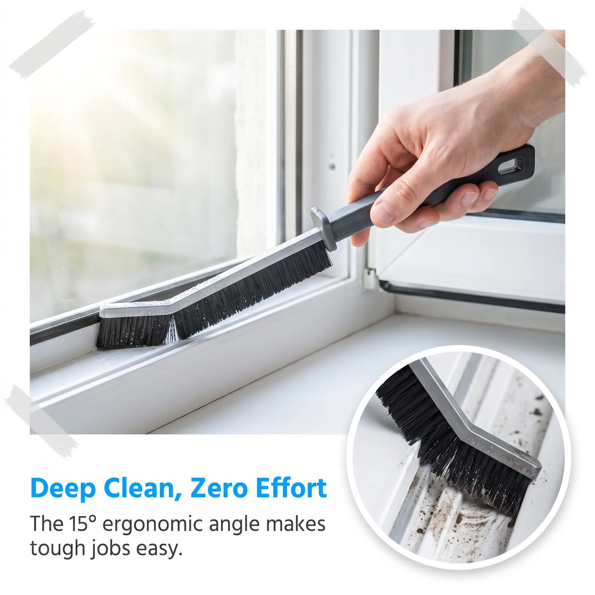 Ultra-Thin Gap Cleaning Brush Set, Hard Bristle Crevice Scrub Brush for Kitchen, Window Tracks & Bathroom, Ergonomic 15° Angled Handle with Hanging Hole (5 Pack)