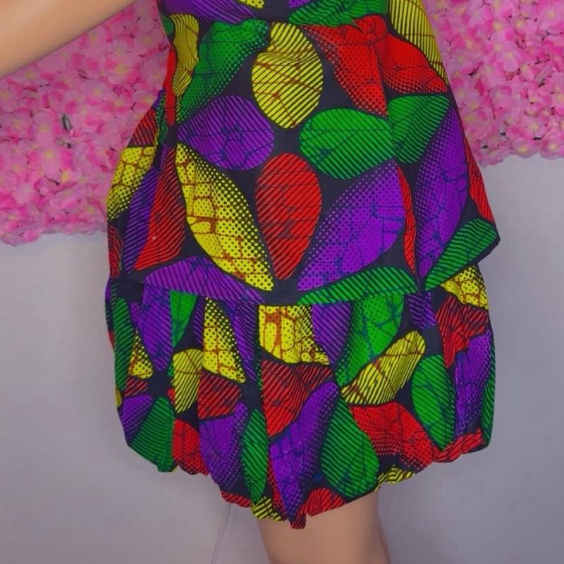 Ankara Print Skirt Suits for Women with Front Zipper Blouse &  Shorts Colorful Leaf Design Fashion Set Womenswear Clothes