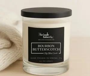 Bourbon Butterscotch Aromatic Scented Candle 9.5 oz + The Candle Bakkeri Co + Hand Poured in Spring, TX - Rich and Creamy Aroma with Oak Barrel Aged Notes - Decor, Fragrance