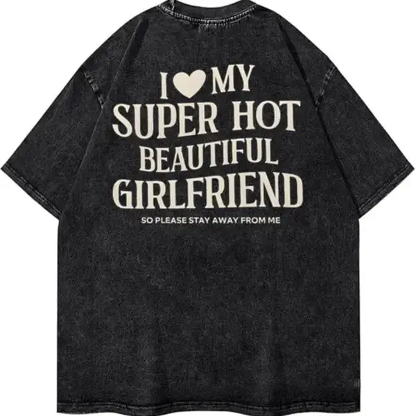 100% Cotton 180g Unisex Round Neck Short Sleeve Graphic T-Shirt - "I Love My Girlfriend" Print, Comfort Fit, Lightweight Breathable Summer Top, Funny Valentine Gift for Men, Menswear Streetwear Casual Shirt, Shortsleeve