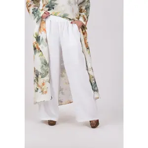 Wide Linen White Pants JESIKA - Two Side Pockets, Comfortable Fit, Versatile Styling
