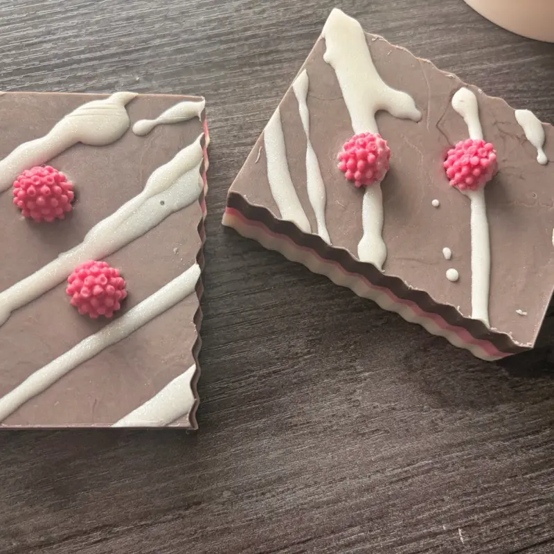 Raspberry Neapolitan Soap Bar | Sweet Berry & Cream Dessert Scent | Handmade Luxury Artisan Soap | Cute Pink Chocolate Bar Gift