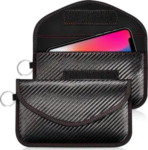Faraday Bags for Phone and Key Fob 2 Pack Pouchs Faraday Car Key Signal Blocker RFID Blocking Pouch Car Keys Fob Protector 7.8" Anti Theft Phone Pouch with Signal Blocking Oxford Fabric Black