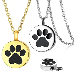 Urn Necklace for Dog Ashes Silver/Golden Pet Cremation Jewelry  Keepsake Jewelry Paw Print Memorial Pendant for Women Men