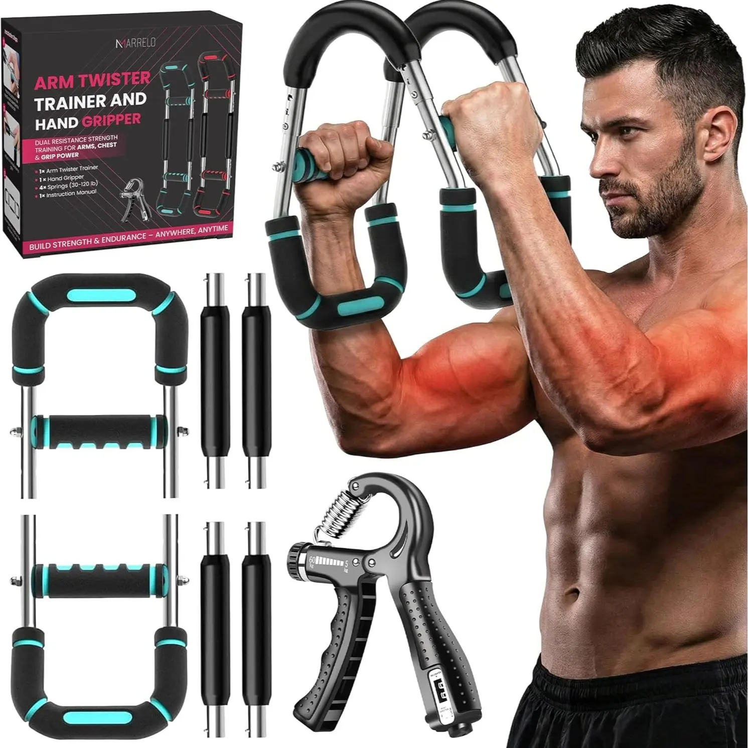 Adjustable Arm Twister & Forearm Strengthener for Men & Women | Heavy-Duty Steel Bicep Trainer for Gym & Boxing | Strength Training Accessory with Hand Gripper, Home
