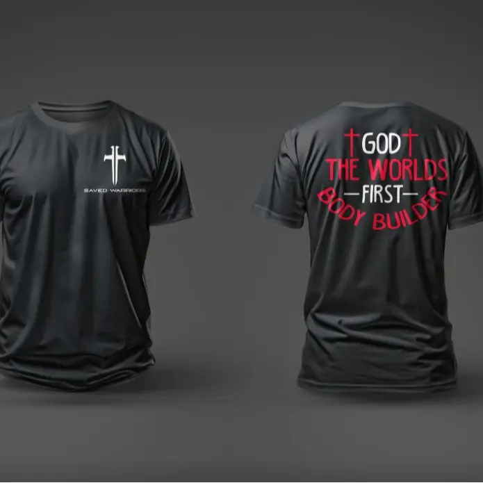 Saved Warriors "God, The Worlds First Body Builder Dry Fit T-Shirt" Dry Fit T-Shirt - Premium Moisture-Wicking Fabric for Warriors - 100% Polyester - Machine Washable