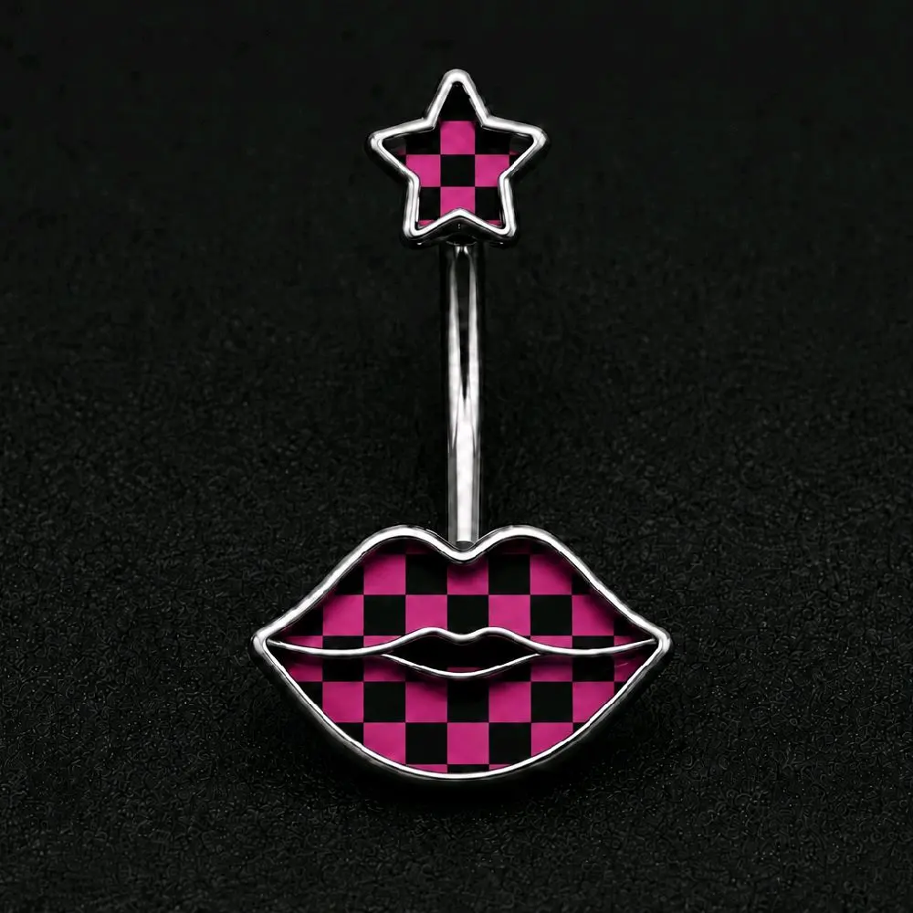 14G Belly Piercing Pink Checkered