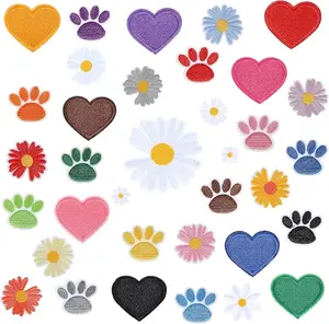 35Pcs Embroidery Patches Includes Flower Iron on Patches Heart Iron on Patches Paw Print Iron on Patch,Hat Patches Iron on Cute Colorful Embroidered Sew on Iron patches for Clothing Hat Jeans DIY Back