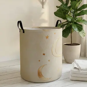 Star Moon Print Laundry Basket with Handle, Durable Halloween Home Foldable Dirty Clothes Storage Basket, Large Capacity Toy Organizer, Collapsible Laundry Hamper, Collapsible Storage Baskets