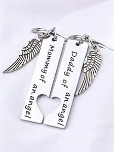 Miscarriage Comfort Gift for Couples, "Mommy & Daddy of an Angel" Keychain Set, Pregnancy Loss Remembrance Keepsake, Sympathy Present for Grieving Parents, Angel Wing Memorial Jewelry for Baby Loss