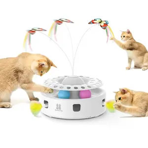 3in1 Cat Toys Automatic Interactive Kitten Toy, Fluttering Butterfly, Moving Ambush Feather, Track Balls, Dual Power Supplies, USB Powered,