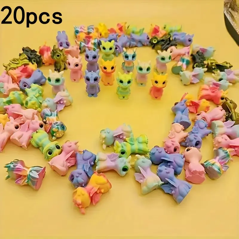 20 Pcs 3D Printed Mini Dragon Decorations, Figurine Set, Animal Design, Cute Home Office Car Accessories, Year-Round Use, Perfect for Halloween Easter Christmas Gifts, Collectible Ornament