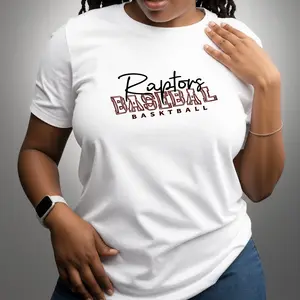 Women's White T Shirt "Raptors Baseball Basketball" Vintage Stacked Text Graphic Short Sleeve Casual Tops for Sports Fans & Team Supporters 2026 Gift oversized tshirt women
