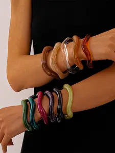 Acrylic Irregular Geometric Round Open Bracelet, Exquisite Bracelet, Stylish Unisex Accessory, Unique Design, Perfect Gift Idea, Fashion Jewelry