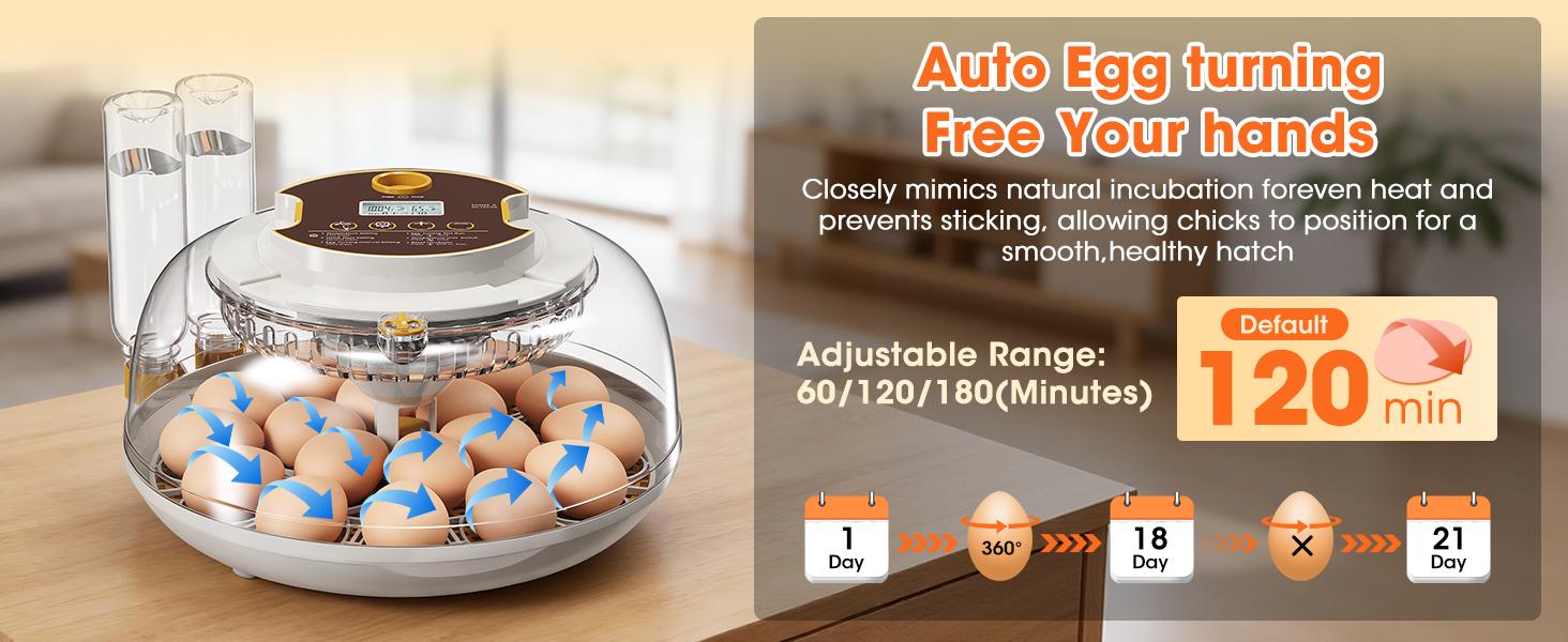 18 Egg Incubator with Automatic Egg Turning & Humidity Control, Built-in Egg Candler, 360° View Window & Dual-Size Trays for Chicken, Duck, Quail, Goose Eggs – Ideal for Farm, Classroom, Home Kitchen