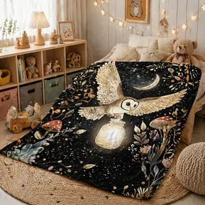 Owl and Night Sky Pattern Blanket, Soft Cozy Throw for Bedroom Living Room, Perfect Birthday Gift, All-Season Use, Office Home Decor