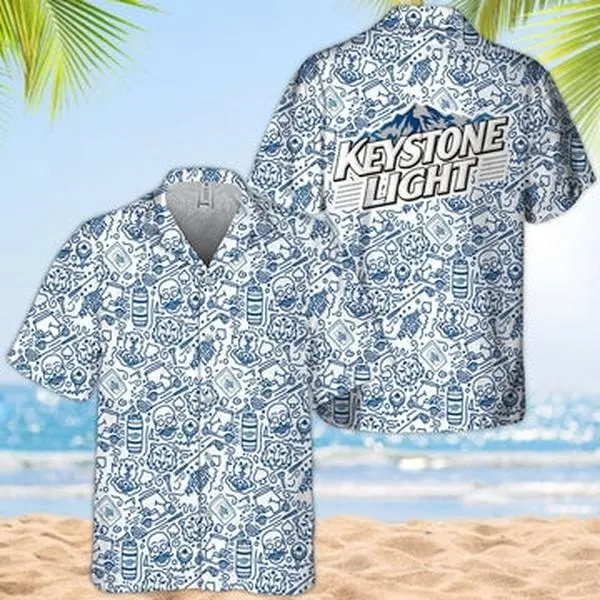 Keystone Light Summer Doodle Art Hawaiian Shirt summer vacation , Button Up Shirt, Gift for man and woman, Father day