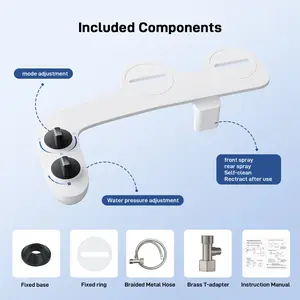 Garvee Bidet Attachment with Cold Water Three Function Split Toilet Design, Featuring Black Control Knob and Ceramic White Body for Enhanced Bathroom Hygiene, Personal Cleaning, and Home Use