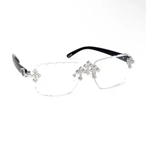 Gold/Silver Triple Cross -OUT Black Temples Non-Prescription Glasses