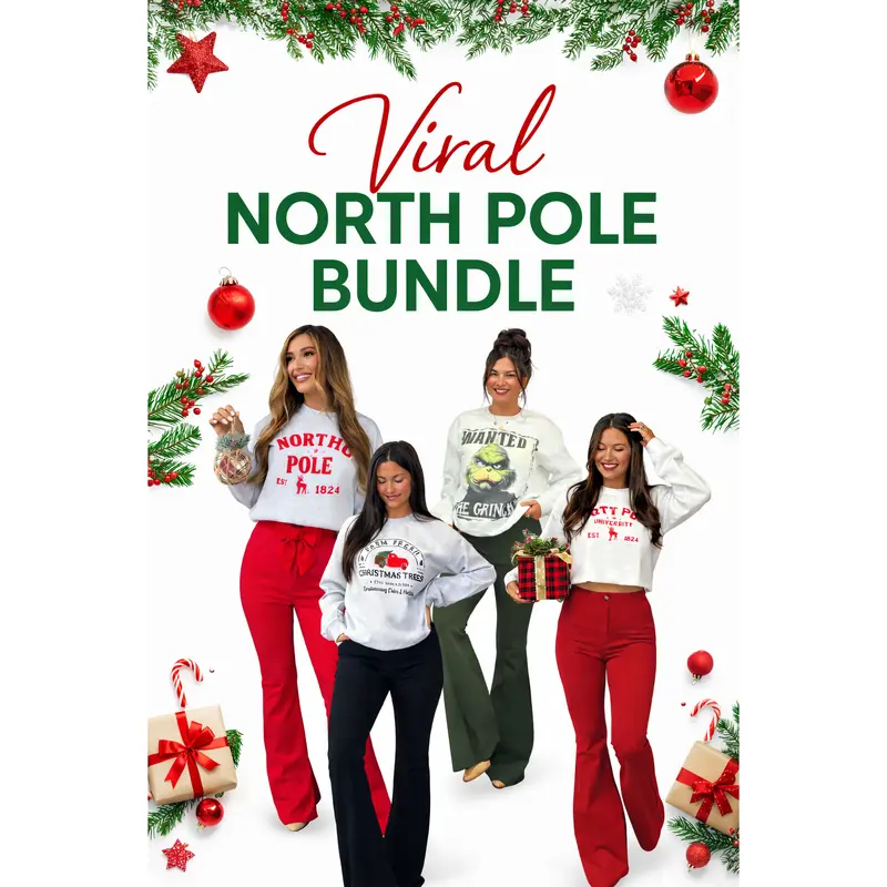 Women's North Pole 2-Piece Clothes Bundle - 1 Flare Jeans, 1 Fitted Christmas Crewneck Sweatshirt, Ideal Christmas Gifts for Women, Friends