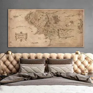 Retro Lord of the Rings Map Poster, Vintage Middle-Earth Map Art Print, LOTR Canvas Painting, Trendy Retro Movie Wall Art, Tolkien Map Decor, Home Decor Gift