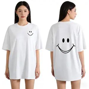 Women's Oversized Smiley Face T-Shirt | Front & Back Smile Graphic Tee | Casual Streetwear Top- Classic color scheme - Versatile and suitable for all types of people