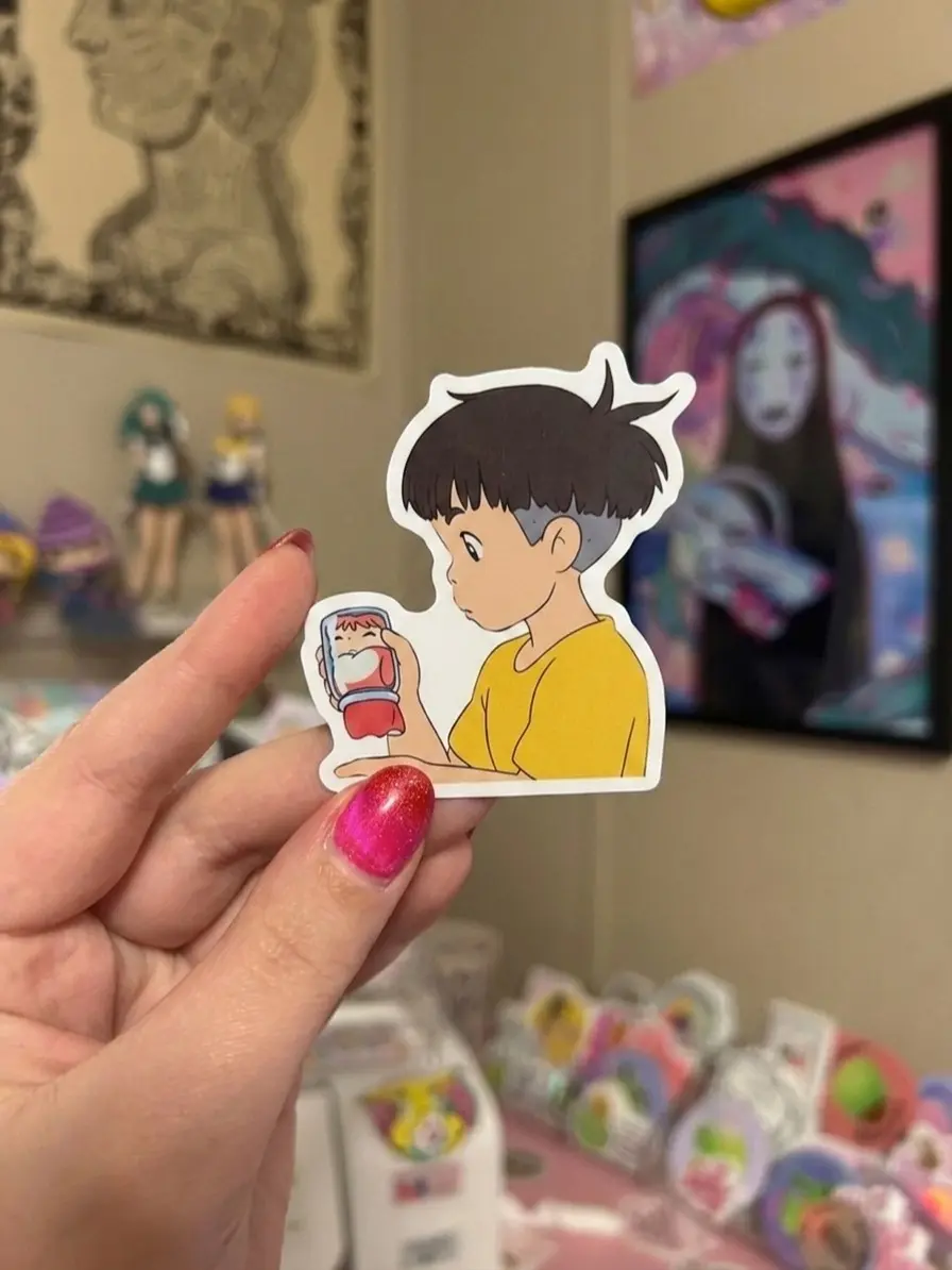 Ponyo and Sosuke Hayao Miyazaki Sticker, Anime Stickers, Waterproof Anime Decal Laptop, Water Bottle, Notebook