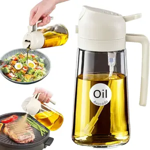 16 oz/470 ml Glass Olive Oil Sprayer for Cooking with Sticker, 2-in-1 Kitchen Tool Oil Dispenser, Food Grade Premium Spray Bottle for Salad, Frying, Grilling (Cream White)