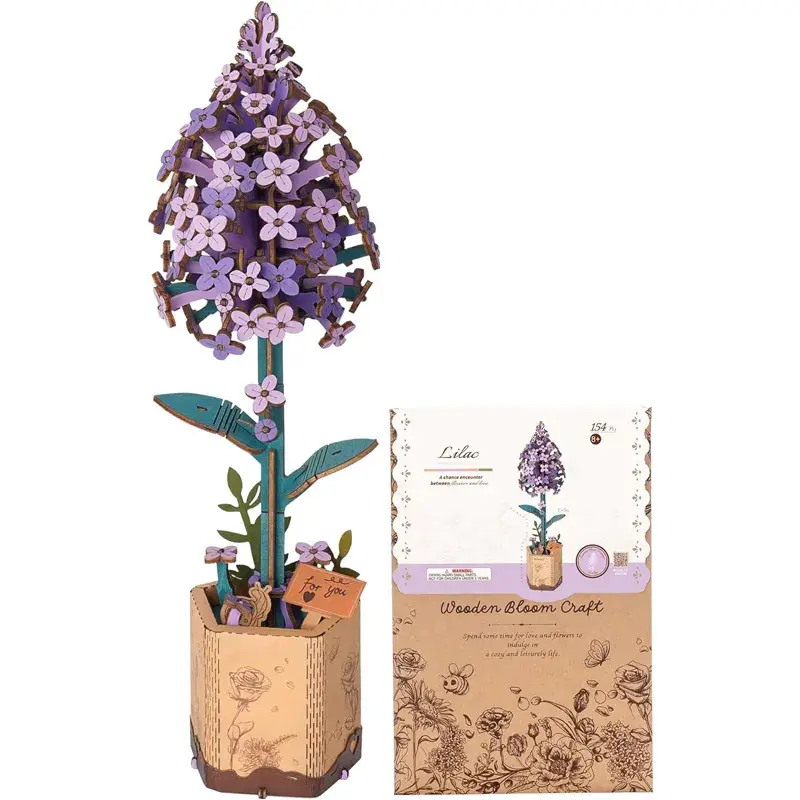 Robotime Wooden DIY 3D Decorative Flower Puzzle Kit, 154PCS Model Building Set Craft for Adults, Botanical Collection Ideal Creative Housewarming Gift (TW021 Lilac)