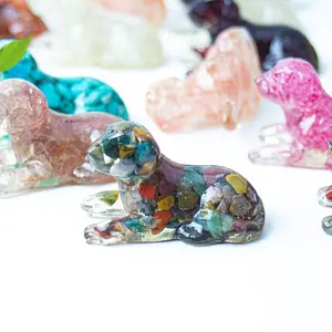 Resin Golden Retriever with Natural Crystal Gemstone, Feng Shui Decor for Home & Office, Ideal Gift for Pet Lovers and Holiday Decoration, Crystal Carvings