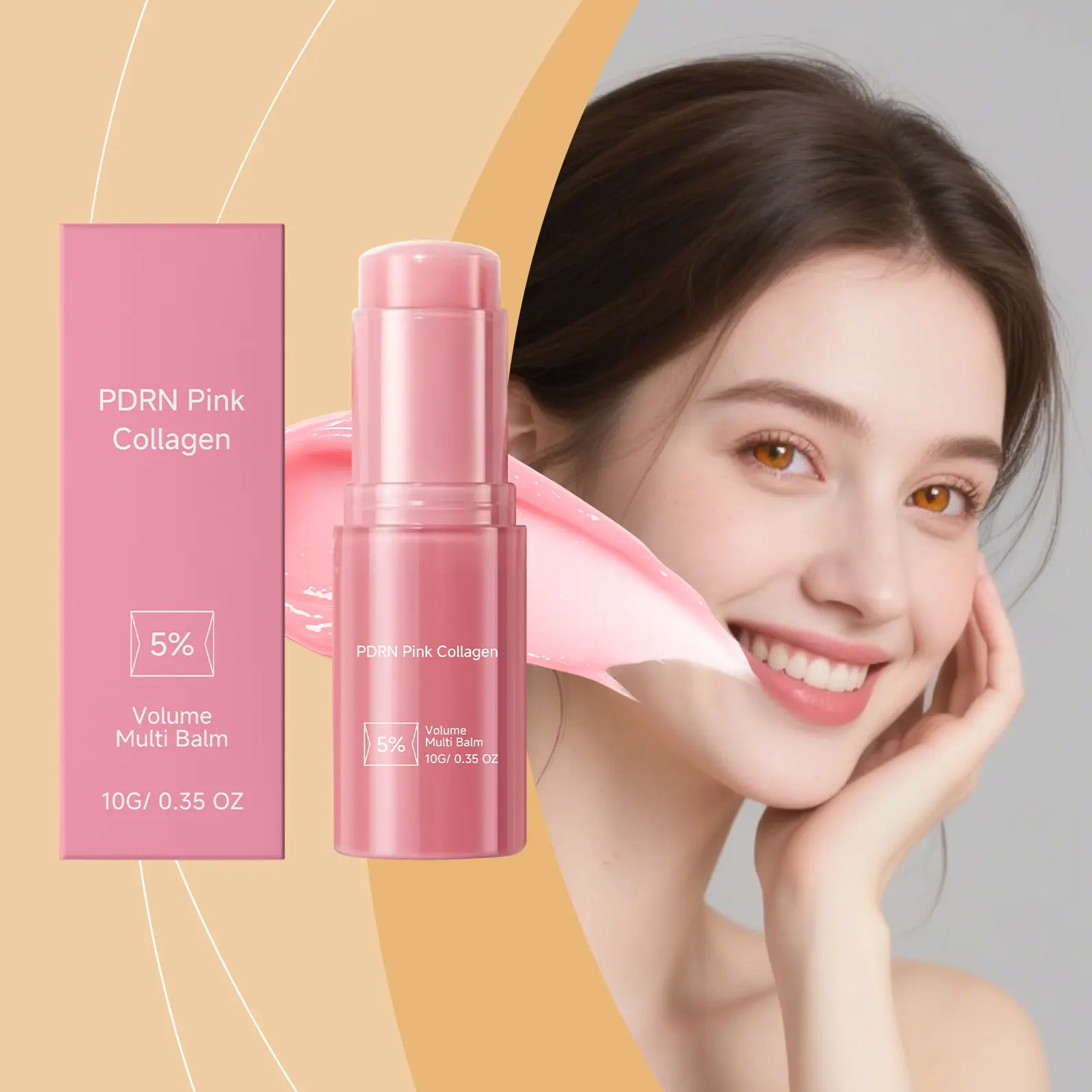PDRN Pink Collagen Volume Multi‑Balm Stick, 5% Volufiline & NAD All‑in‑One Skincare Stick, Plumping & Smoothing for Lips, Under‑Eyes, Smile Lines, Neck, Korean Beauty Skin Balm Flawless Radiant