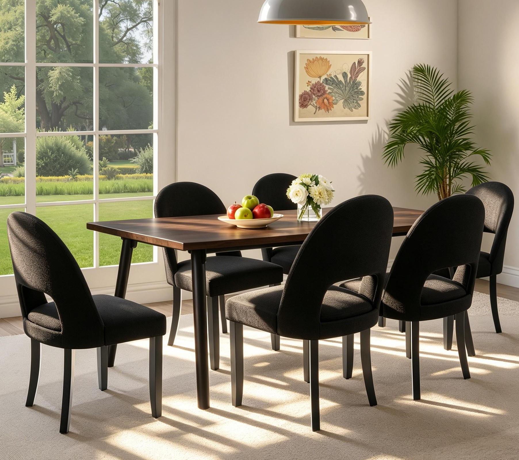FREKEN Mid Century Modern Upholstered Dining Chairs Set of 2 - Open Backrest Fabric Chairs with Solid Wood Legs for Kitchen, Dining Room, Upholstered Chair farmhouse indoor furniture vintage