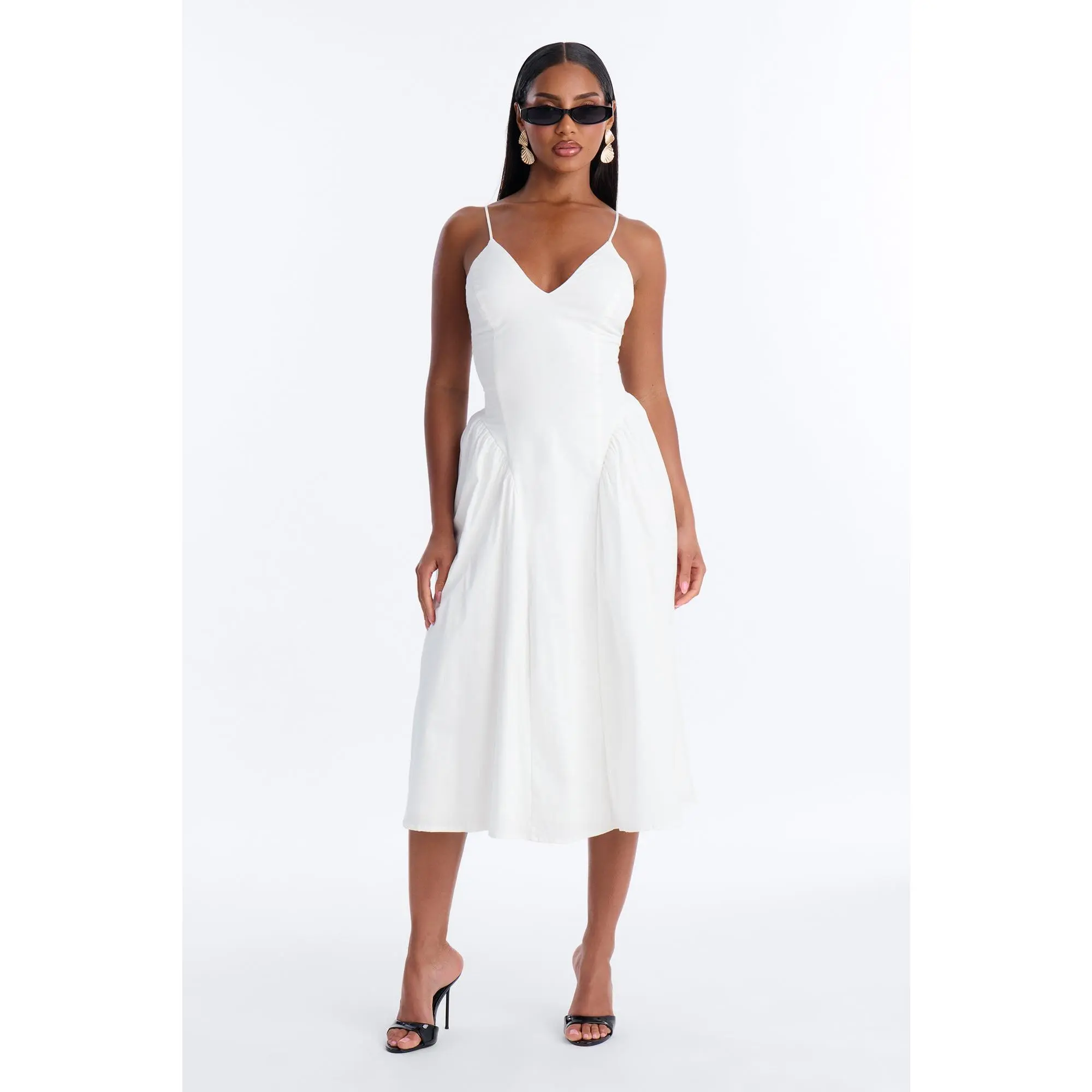 Whitney Pleated Poplin Midi Dress - White