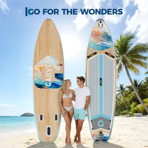 11FT Inflatable Paddle Board ,450LB Capacity Wide SUP for Beginners, Wood Grain & Blue Gradient, Non-Slip EVA Deck, Camera Mount , Complete Accessory Kit water adventure extra