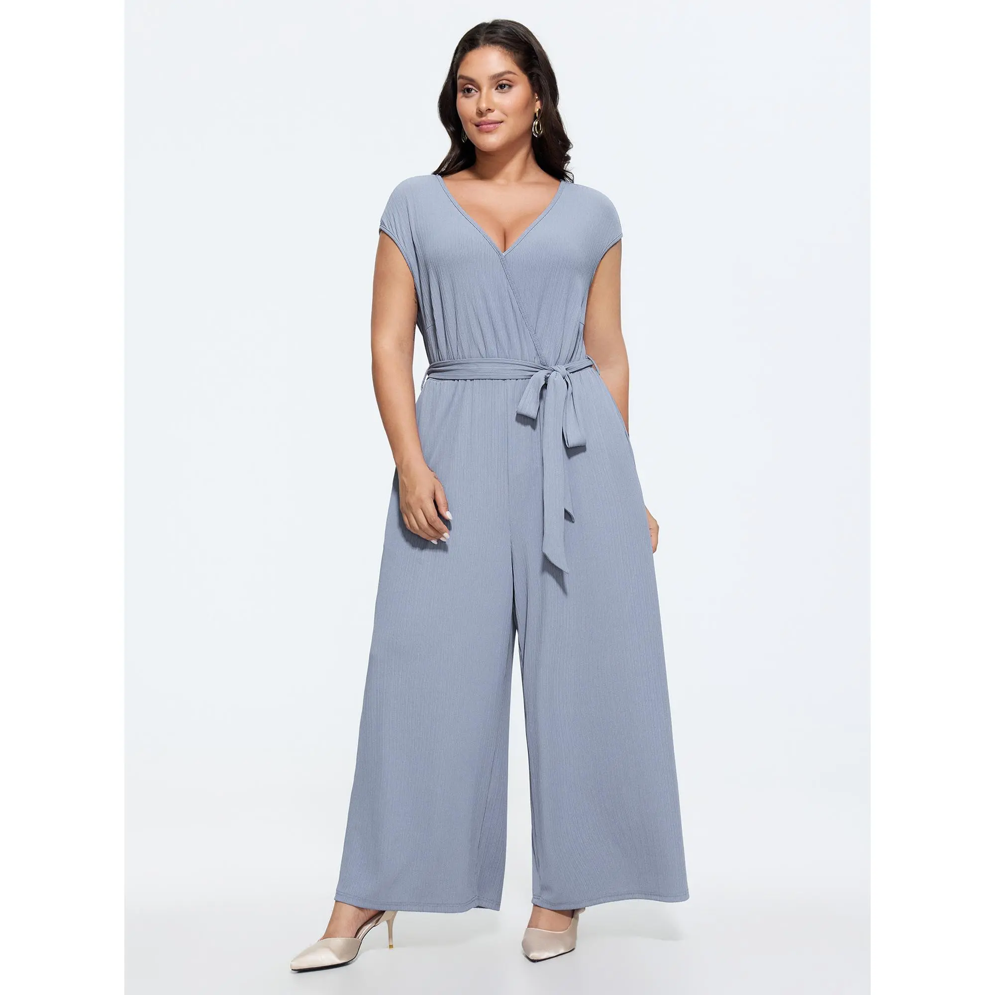 BLOOMCHIC Plus Size Textured Waist Side-Tie Wide-Leg Jumpsuit [M-6X] 2026 Spotlight,Deals for your days,Summerfinds