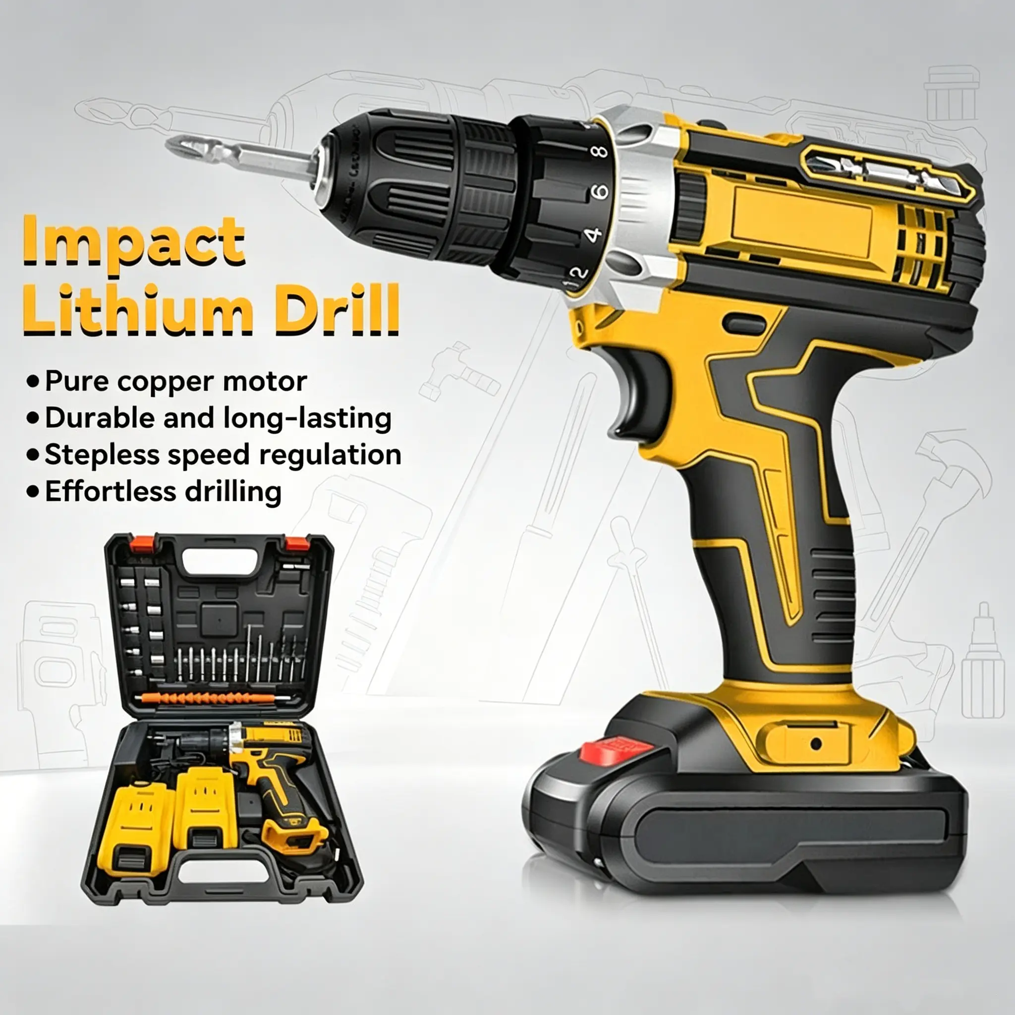 Novupow 21V Cordless Drill Power Tool Set, 2.0Ah Lithium-Ion Battery & Charger - USB/Type-C Rechargeable Wireless Drill Kit, Portable All-in-1 DIY Power Tools Home Toolbox Kit