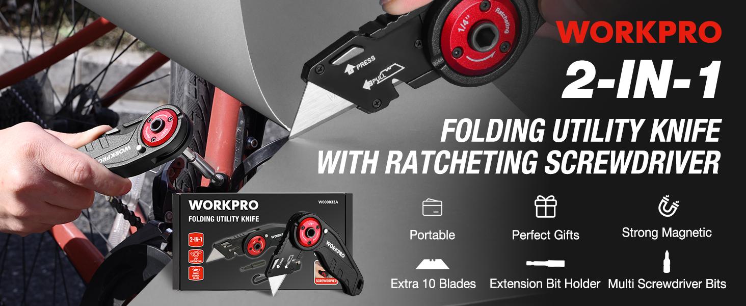 #fathersdaygift WORKPRO Folding Utility Knife, 2-in-1 Multitool Knife with Ratcheting Screwdriver, Box Cutter Quick Blade Change, EDC Heavy Duty Work Knife with Extra 10 Bit Sets and SK5 Blades #fathersdaygift WORKPRO Folding Utility Knife, 2-in-1 Multitool Knife with Ratcheting Screwdriver, Box Cutter Quick Blade Change, EDC Heavy Duty Work Knife with Extra 10 Bit Sets and SK5 Blades