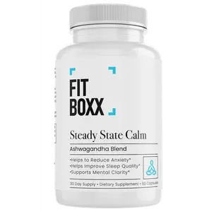 FIT BOXX Steady State Calm - Ashwagandha Blend for Stress Mood & Sleep Support for Men and Women | Vegan Clinically Dosed 60 Capsules 30 Day Supply - Healthcare Fitness Supplement